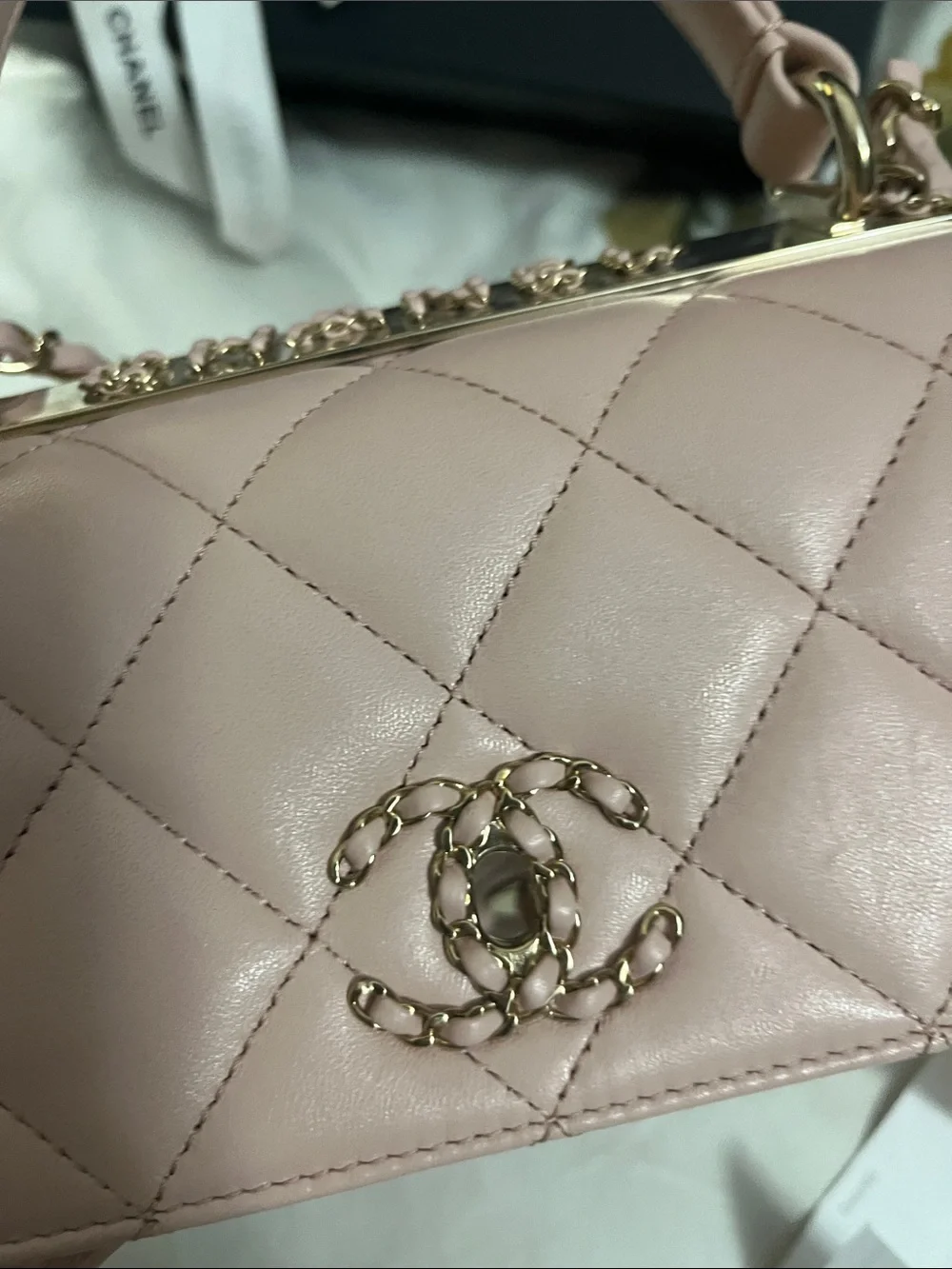 CHANEL Blush Pink Quilted Top-Handle Shoulder Bag